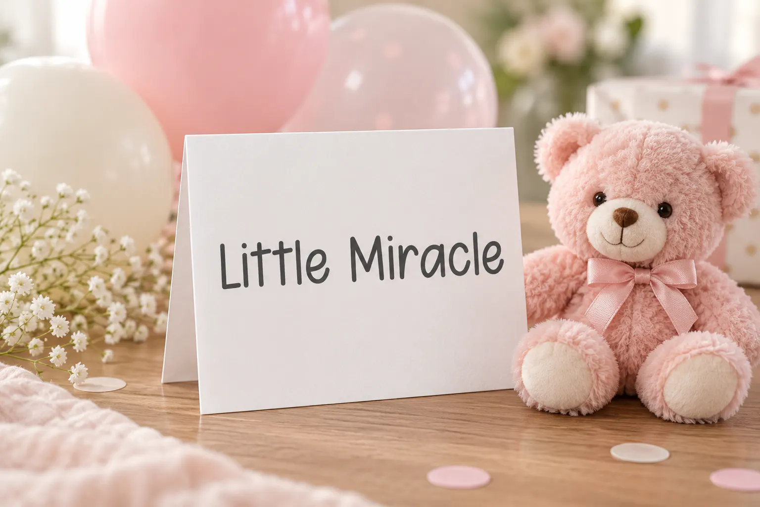 212 Baby Girl font on a baby-shower card reading Little Miracle