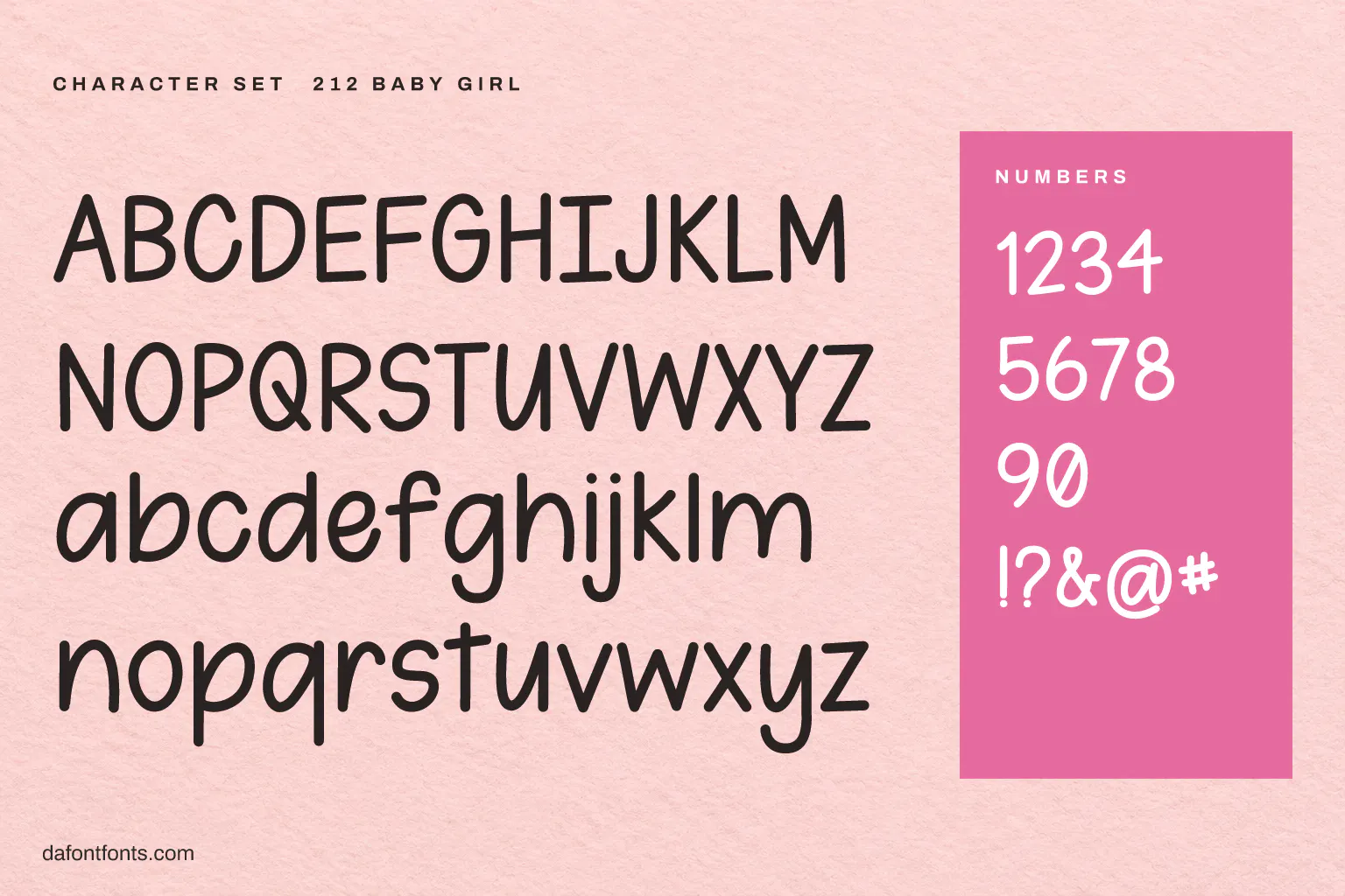 212 Baby Girl character set: alphabet, numbers and symbols