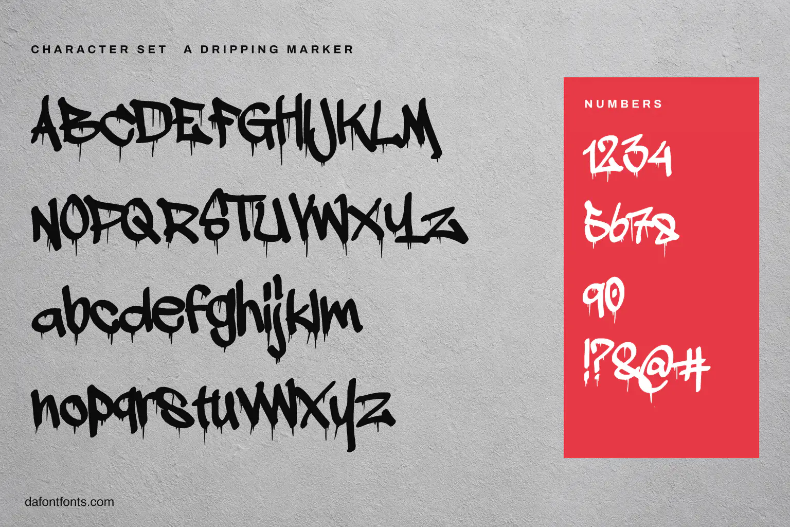 A Dripping Marker character set: alphabet, numbers and symbols