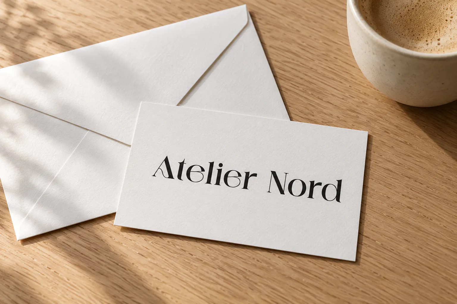 Against font on a business card reading Atelier Nord