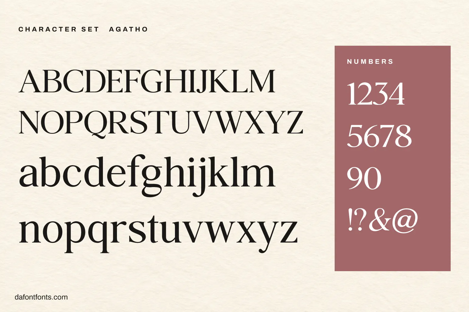 Agatho character set: alphabet, numbers and ! ? & @