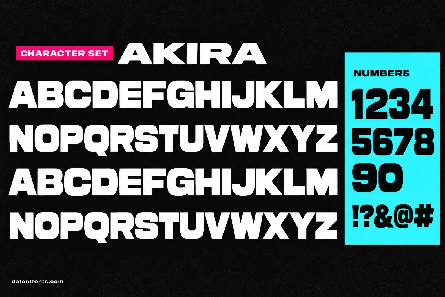 Akira style character set: extended capitals, numbers and symbols