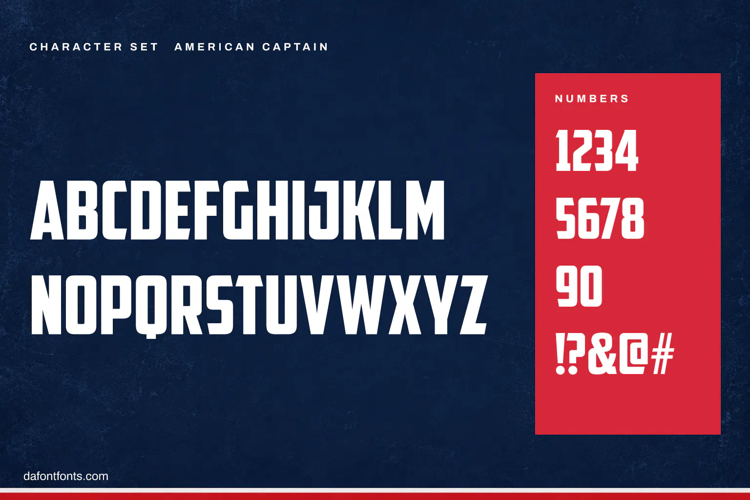 American Captain character set: capitals A to Z, numbers and symbols