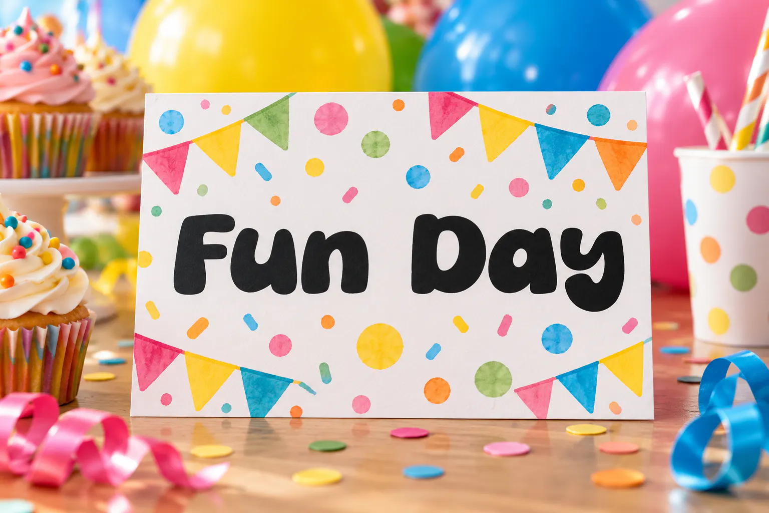 Anak Gedong font on a kids party invitation reading Fun Day