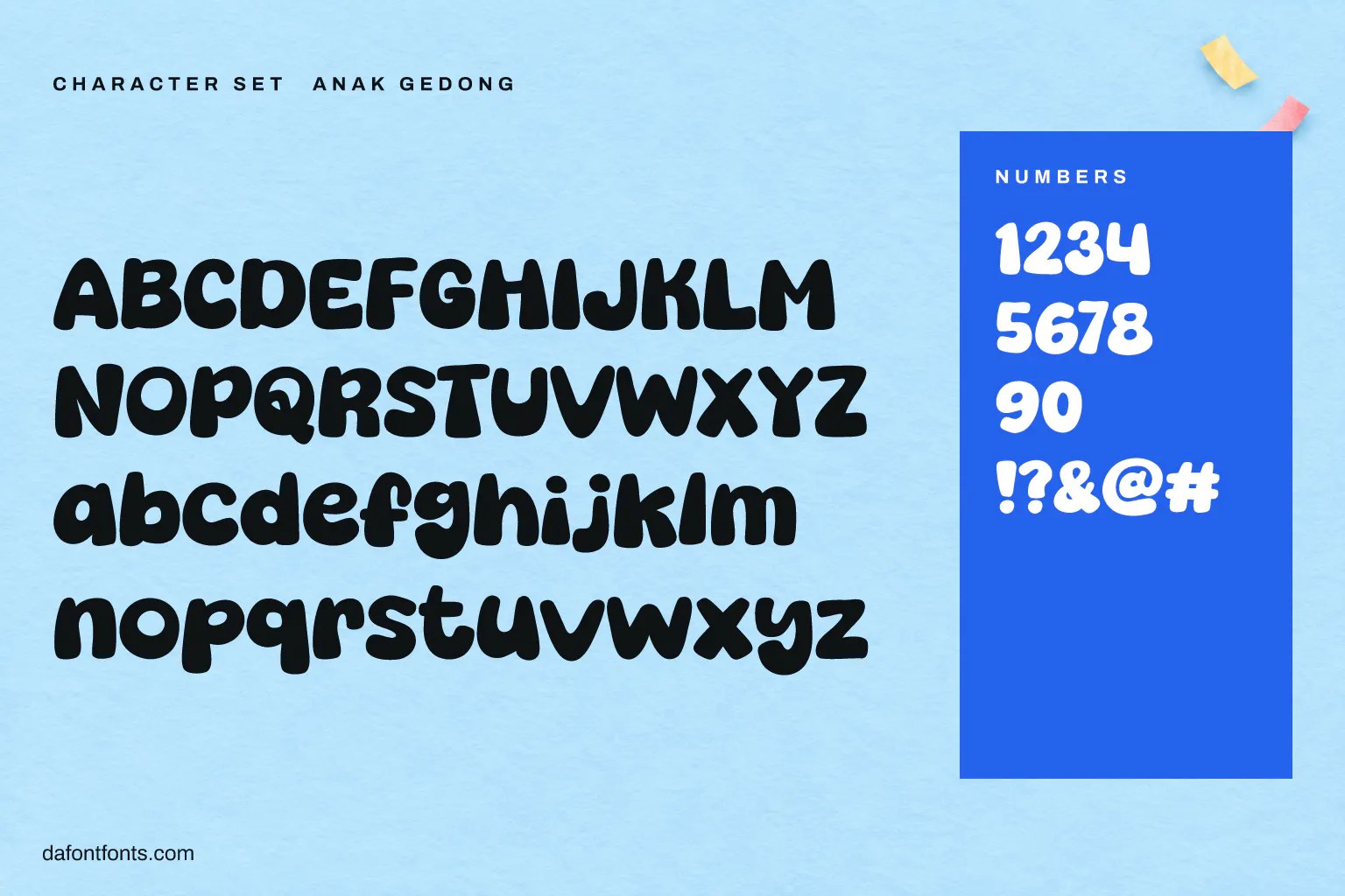 Anak Gedong character set: alphabet, numbers and symbols