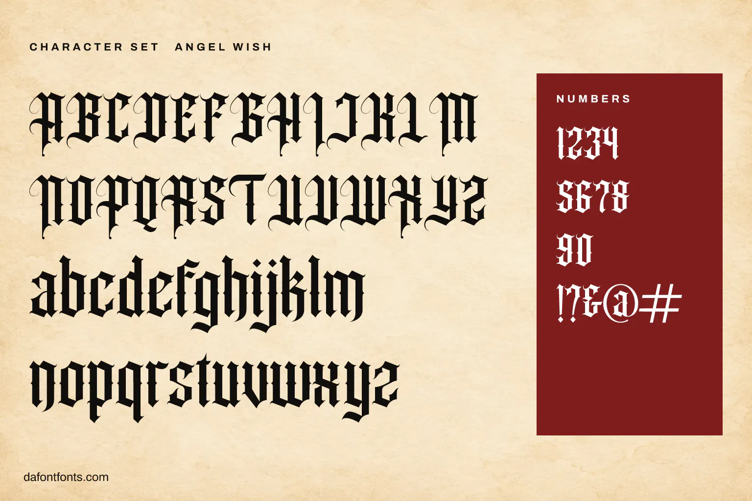 Angel Wish character set: alphabet, numbers and symbols