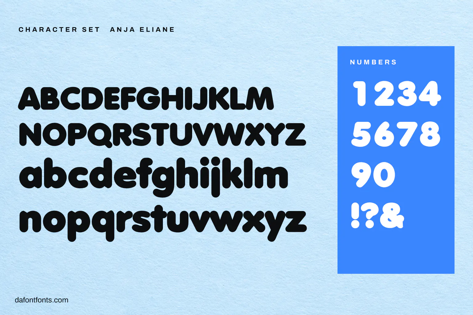 Anja Eliane character set: alphabet, numbers and symbols