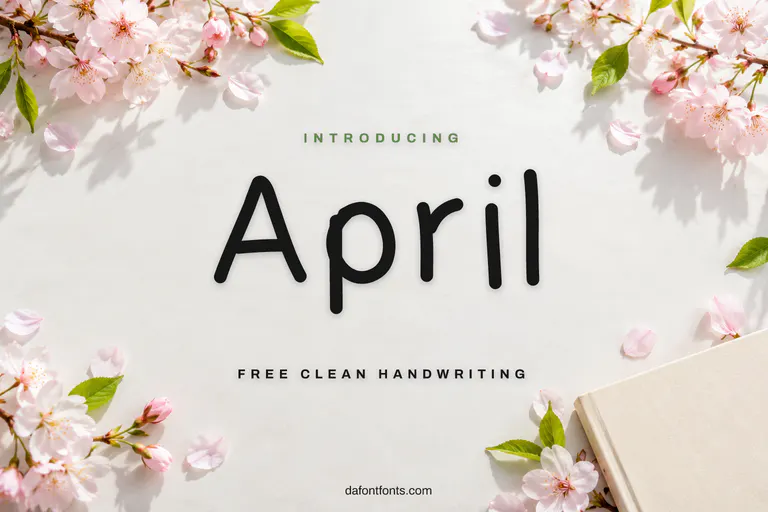 April font poster: black handwriting on a spring background with cherry blossoms