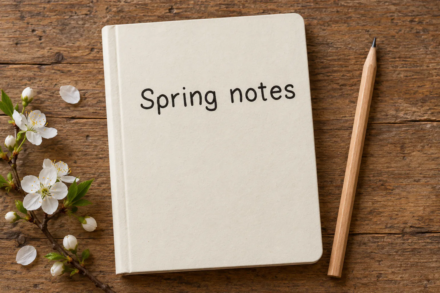 April font on a notebook cover reading Spring notes