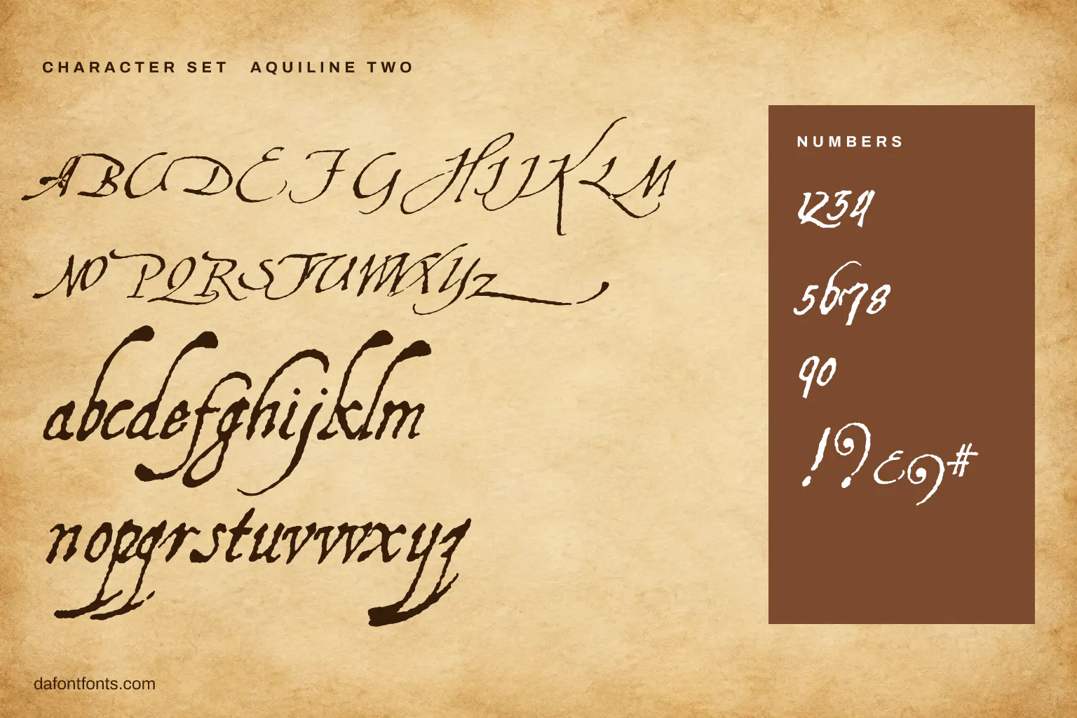Aquiline Two character set: alphabet, numbers and symbols