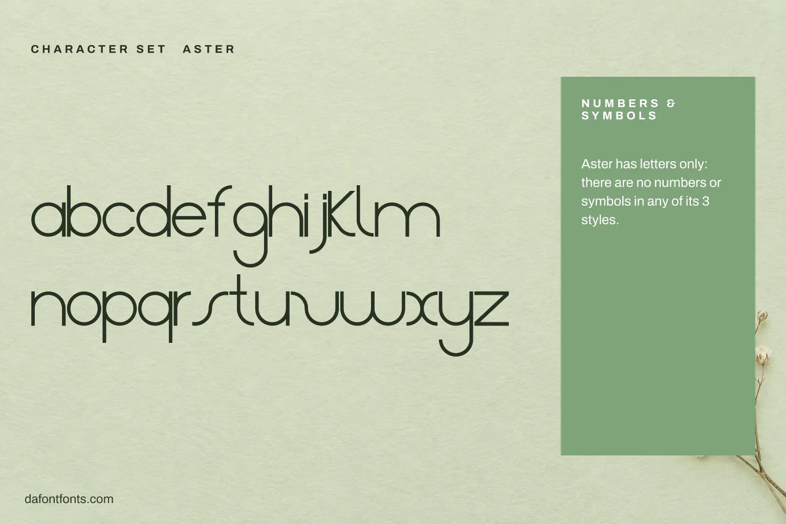Aster character set: the 26 single-case letters of Aster (the font has no numbers or symbols)