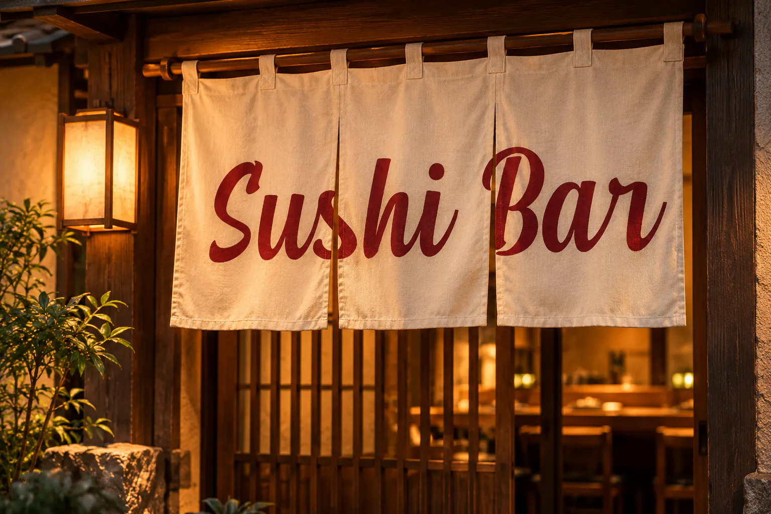 Atarashi font on a sushi bar sign reading Sushi Bar