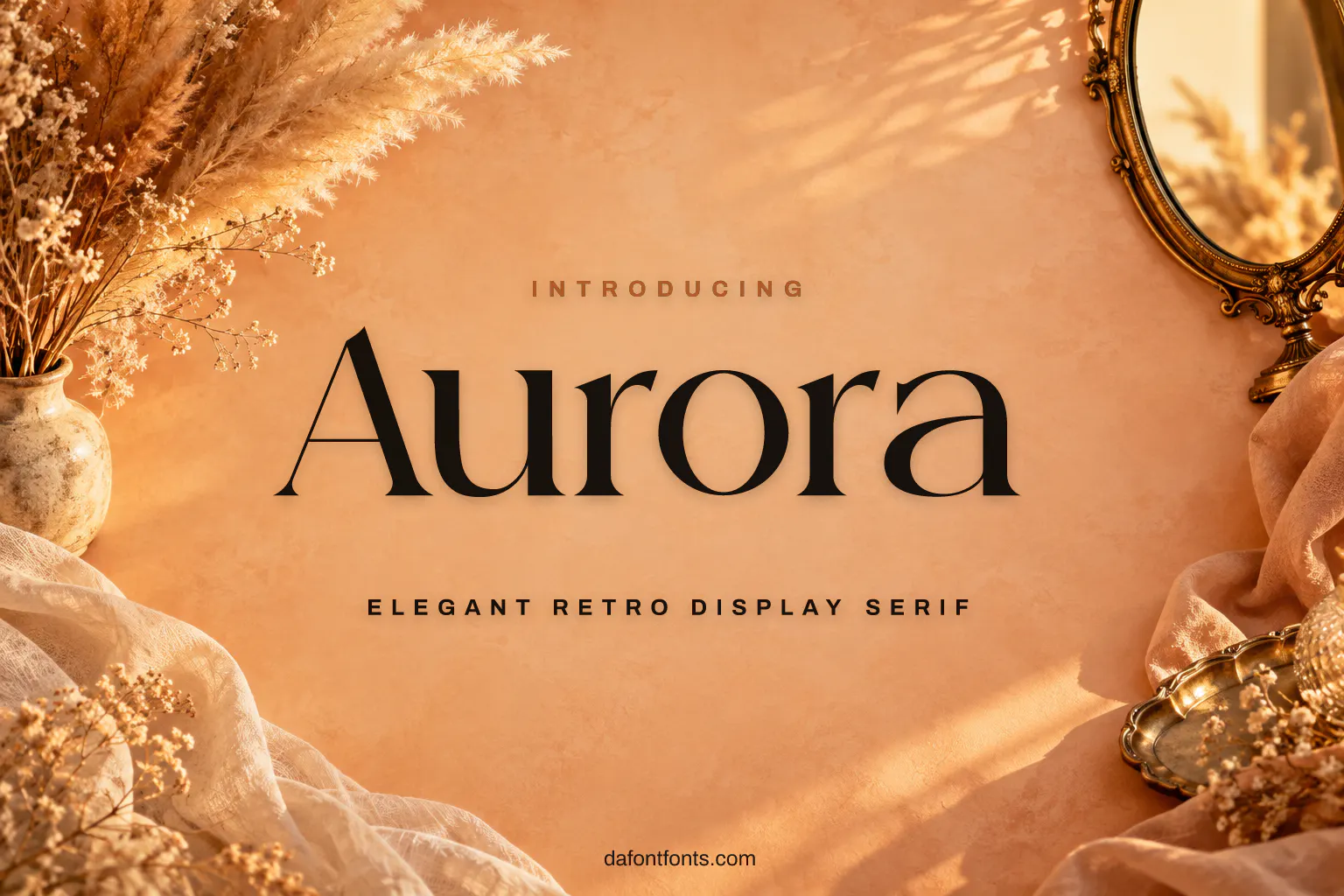 Aurora font poster: black serif letters on a warm retro background