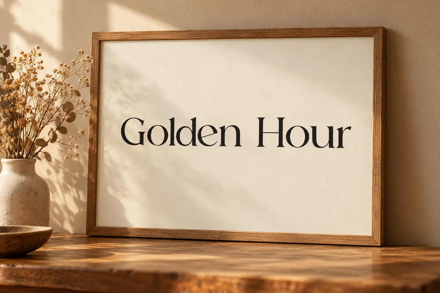 Aurora font on a framed print reading Golden Hour