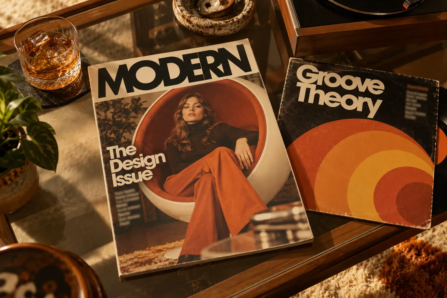 Avant Garde style type on a 1970s magazine cover and a record sleeve