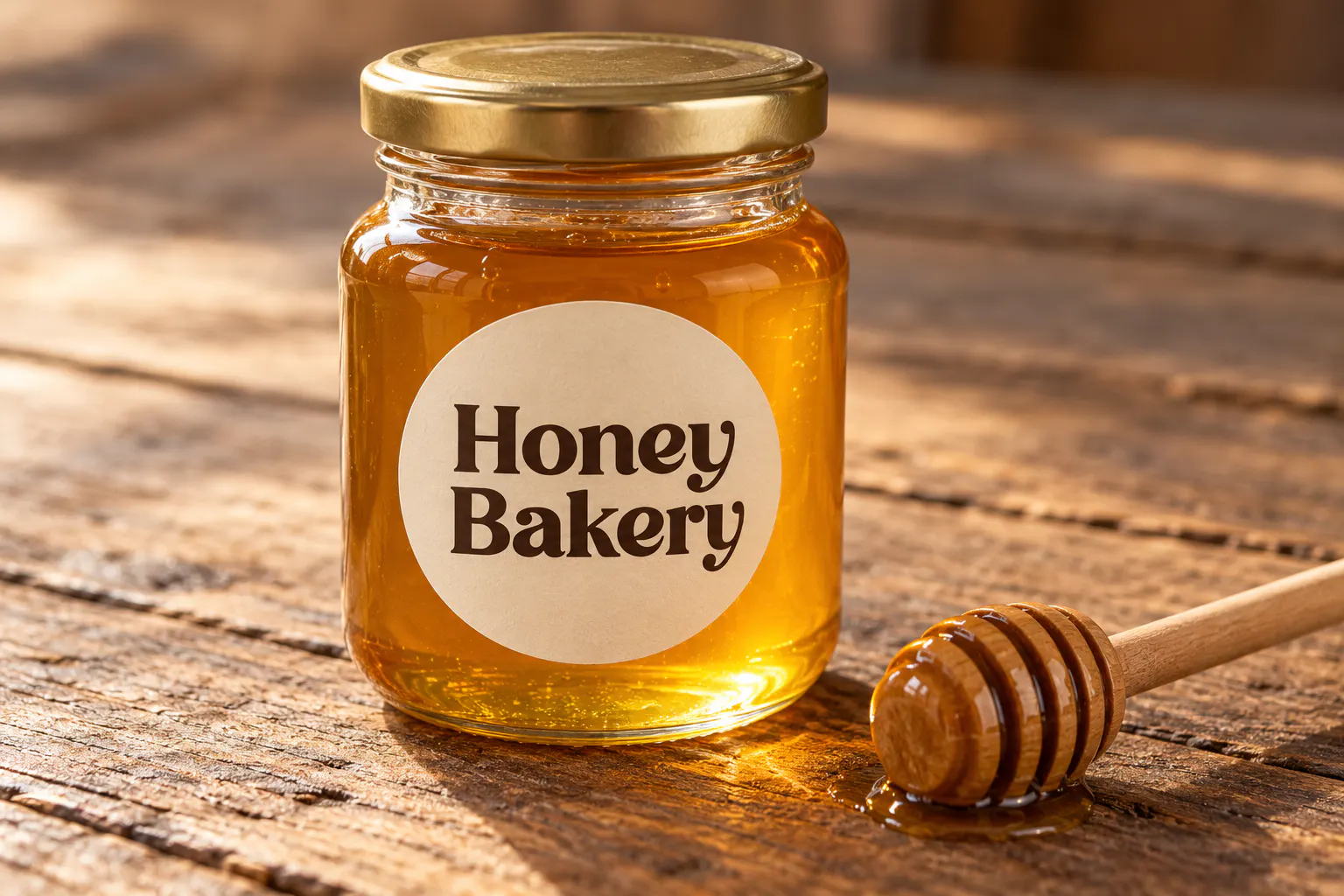 Avigea font on a honey jar label reading Honey Bakery