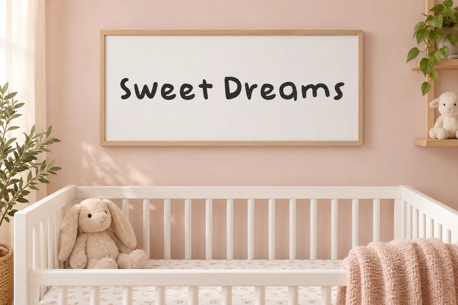 Babydoll font on a nursery canvas print reading Sweet Dreams