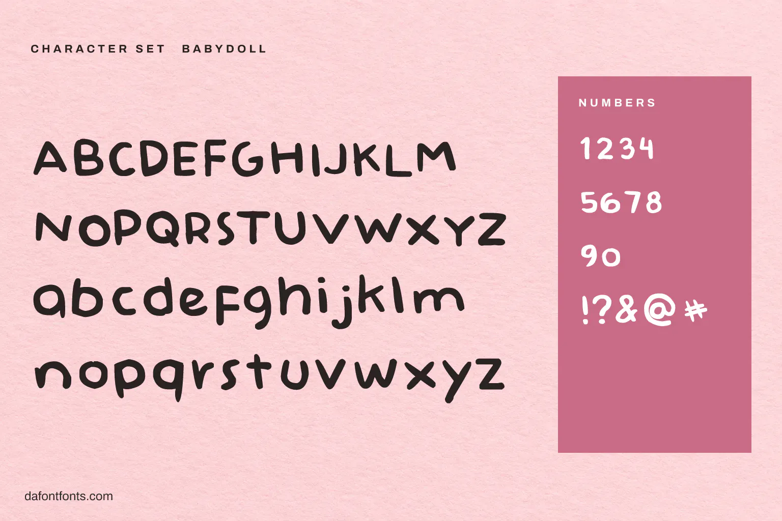Babydoll character set: alphabet, numbers and symbols