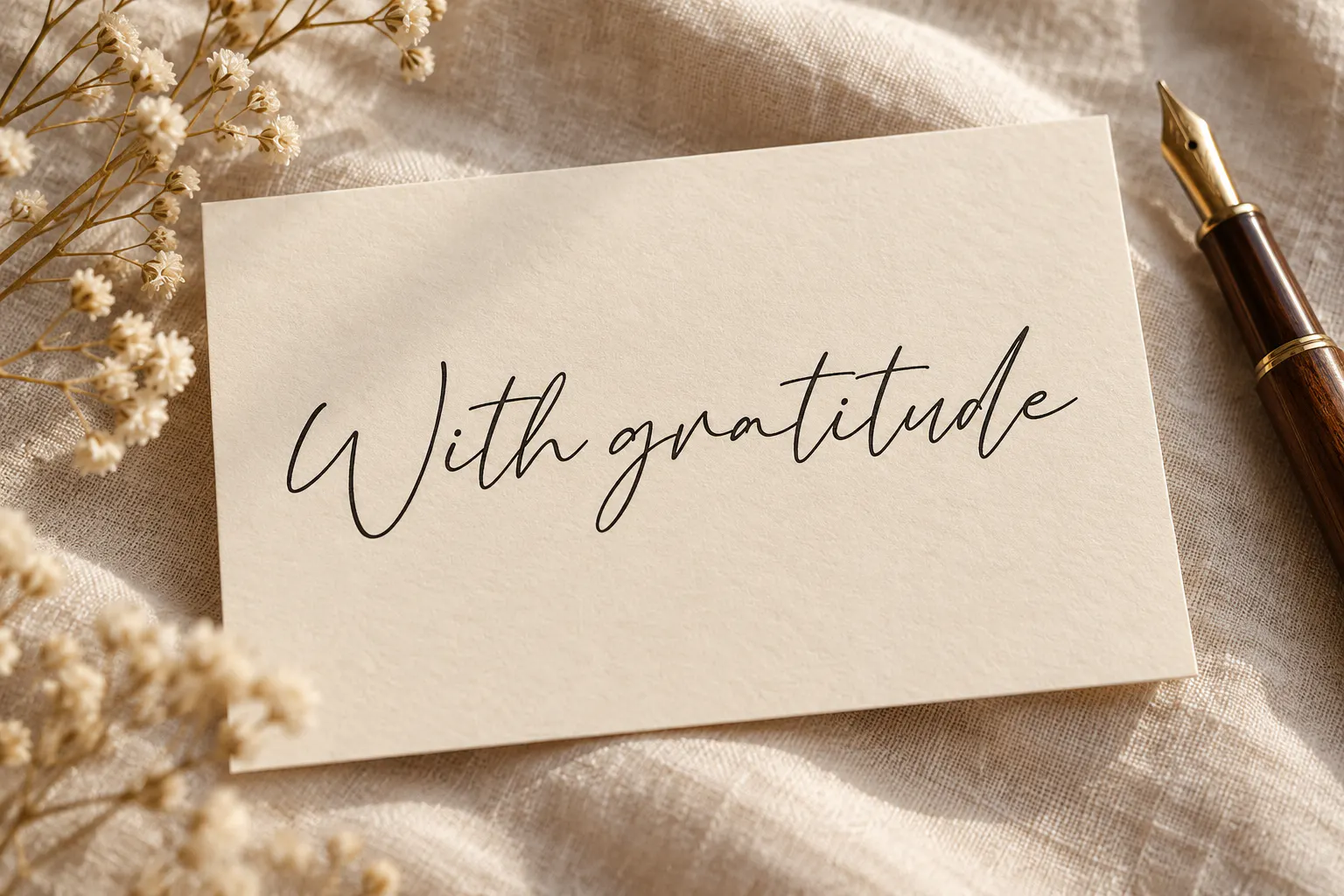 Bacalisties font on a thank-you card reading With gratitude