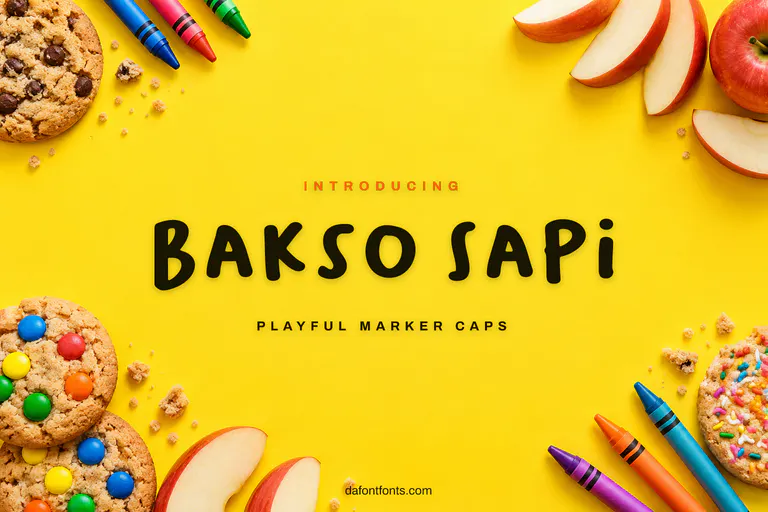 Bakso Sapi font poster: black marker caps on a cheerful yellow snack background