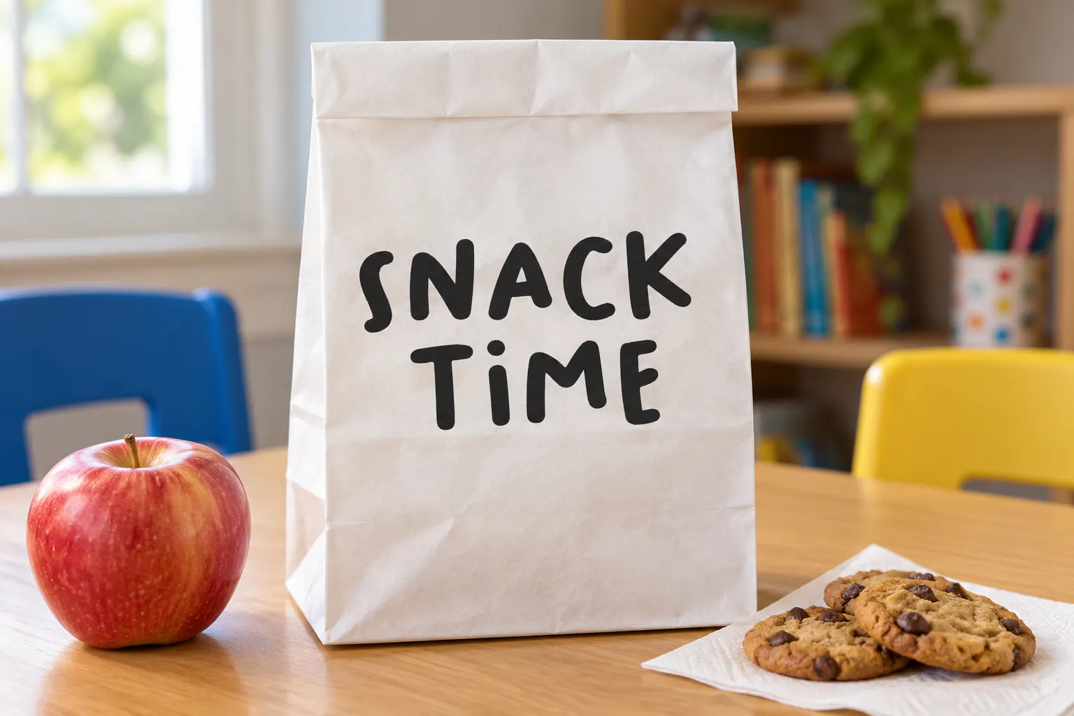 Bakso Sapi font on a paper lunch bag reading SNACK TIME