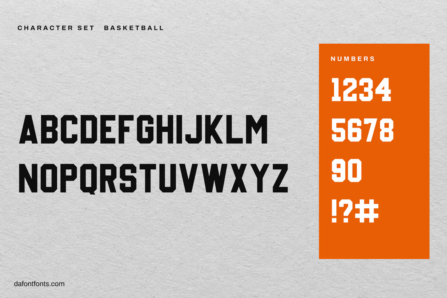 Basketball character set: capitals, numbers and ! ? #