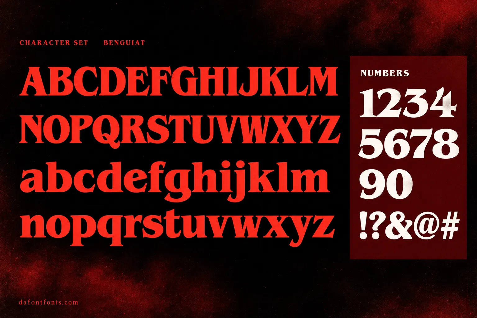 Benguiat style character set: uppercase and lowercase alphabet, numbers and symbols