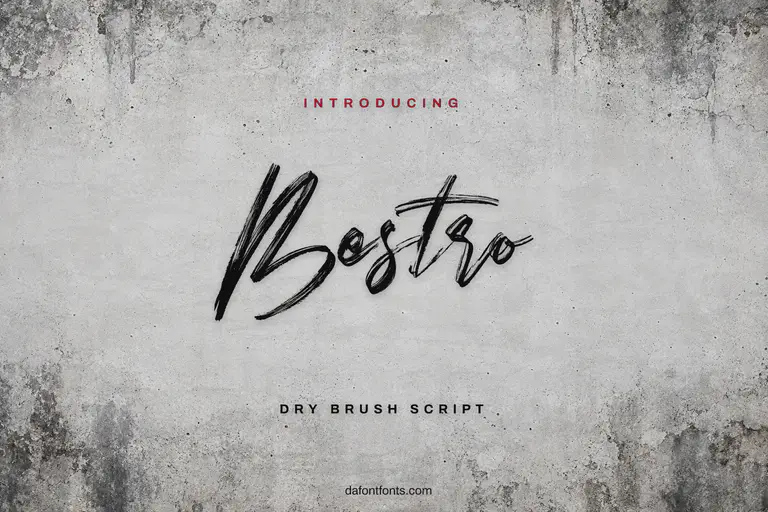 Bestro font poster: black dry-brush script on a light concrete texture
