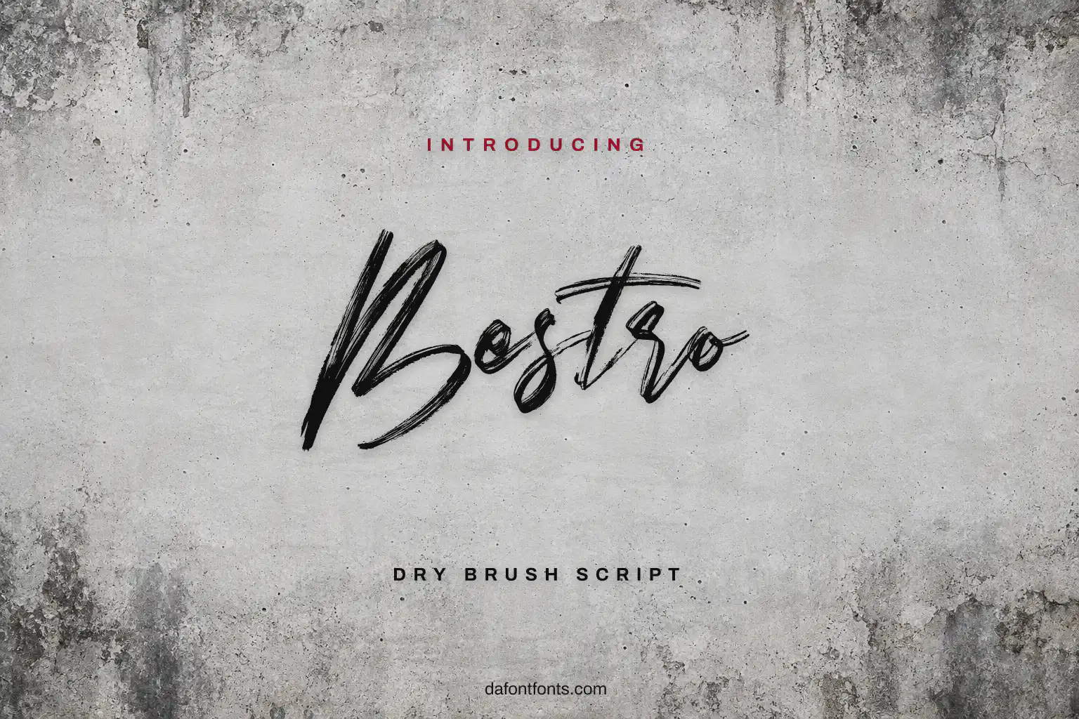 Bestro font poster: black dry-brush script on a light concrete texture