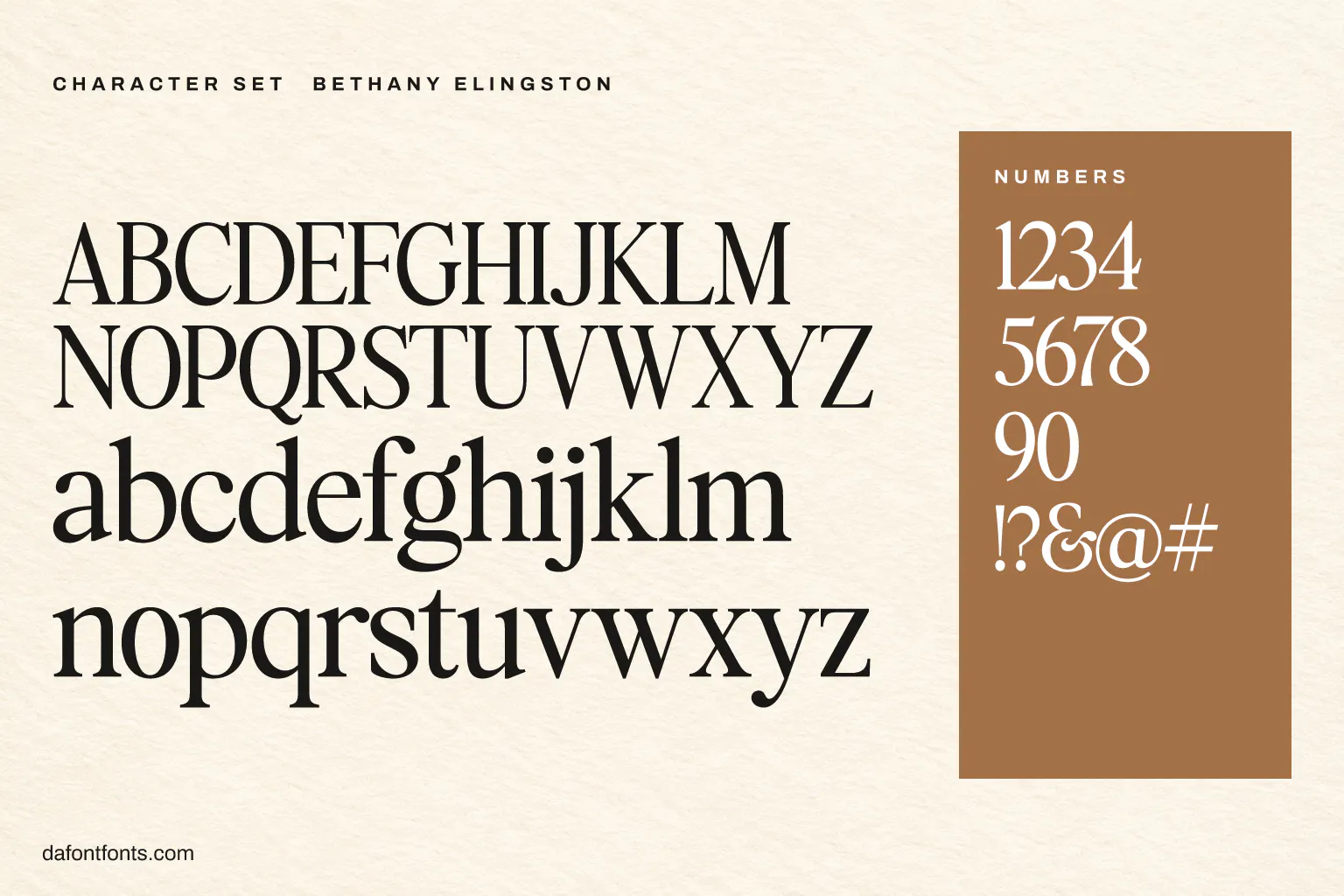 Bethany Elingston character set: alphabet, numbers and symbols
