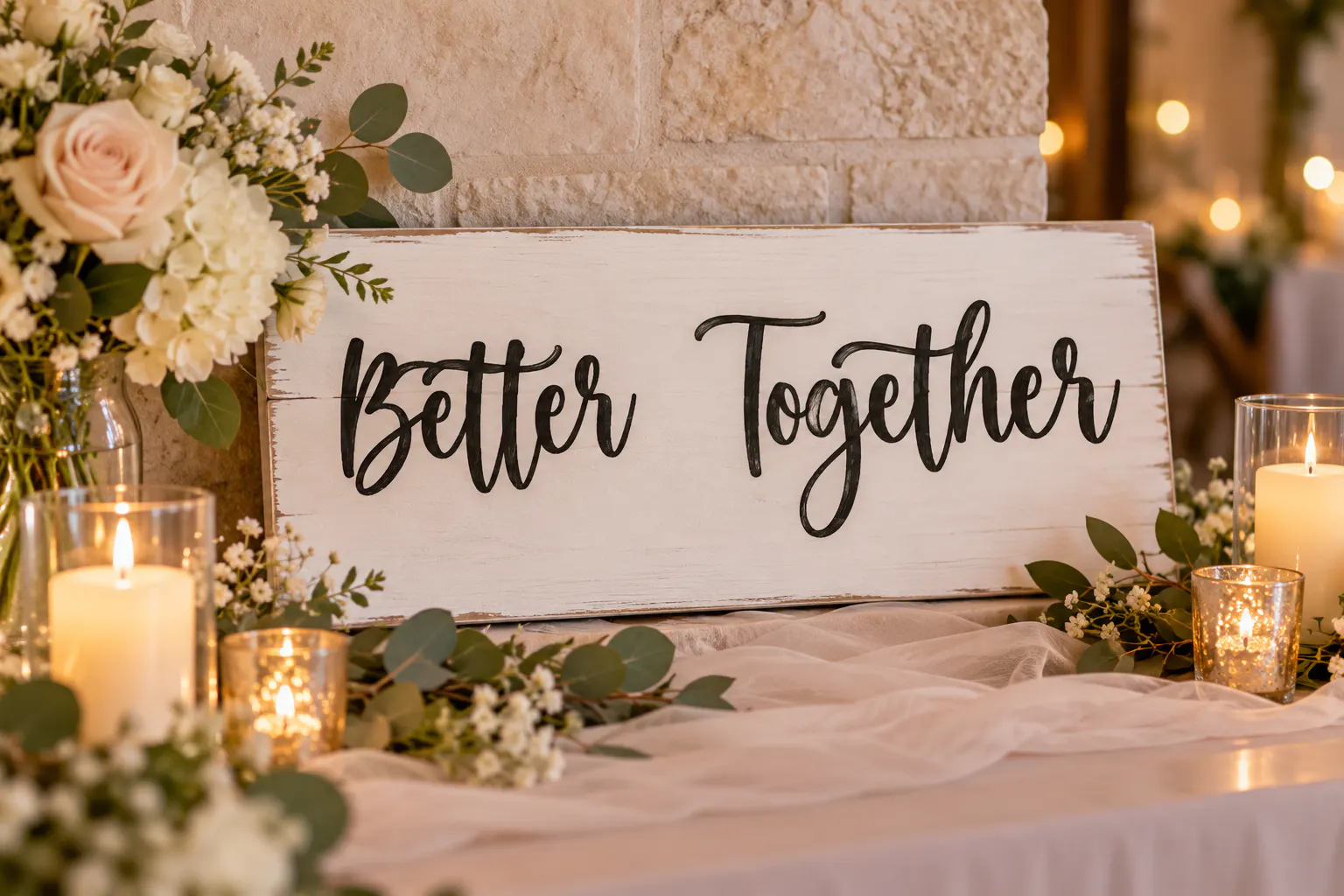 Better Together font on a wedding welcome sign reading Better Together