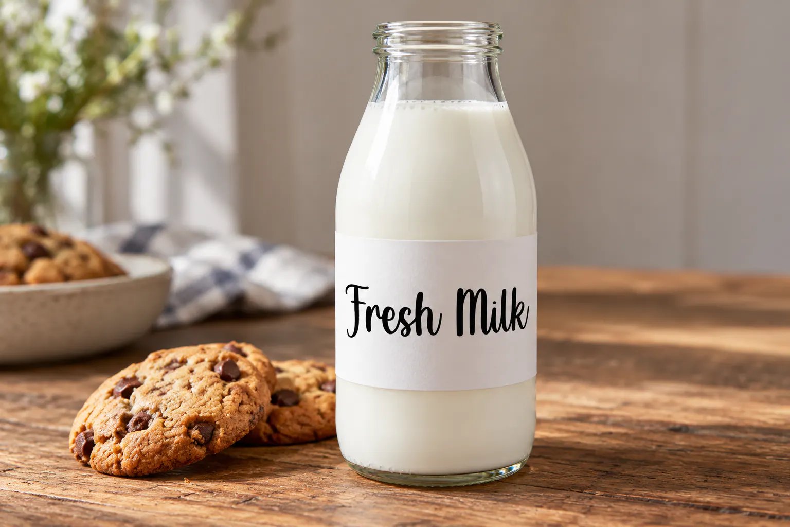 Bettermilk font on a milk bottle label reading Fresh Milk