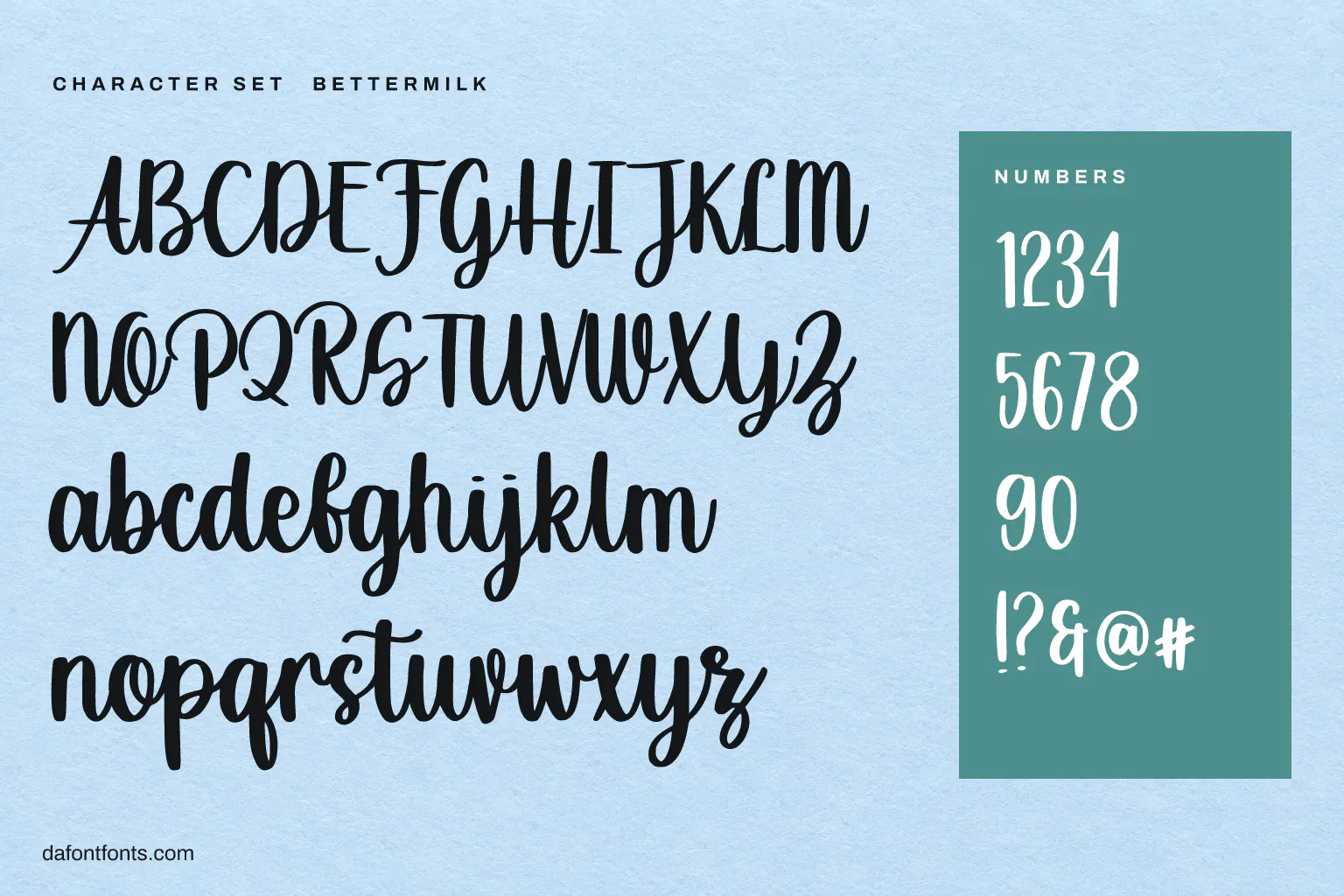 Bettermilk character set: alphabet, numbers and symbols