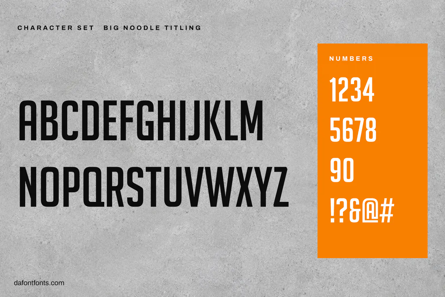 Big Noodle Titling character set: capitals, numbers and symbols