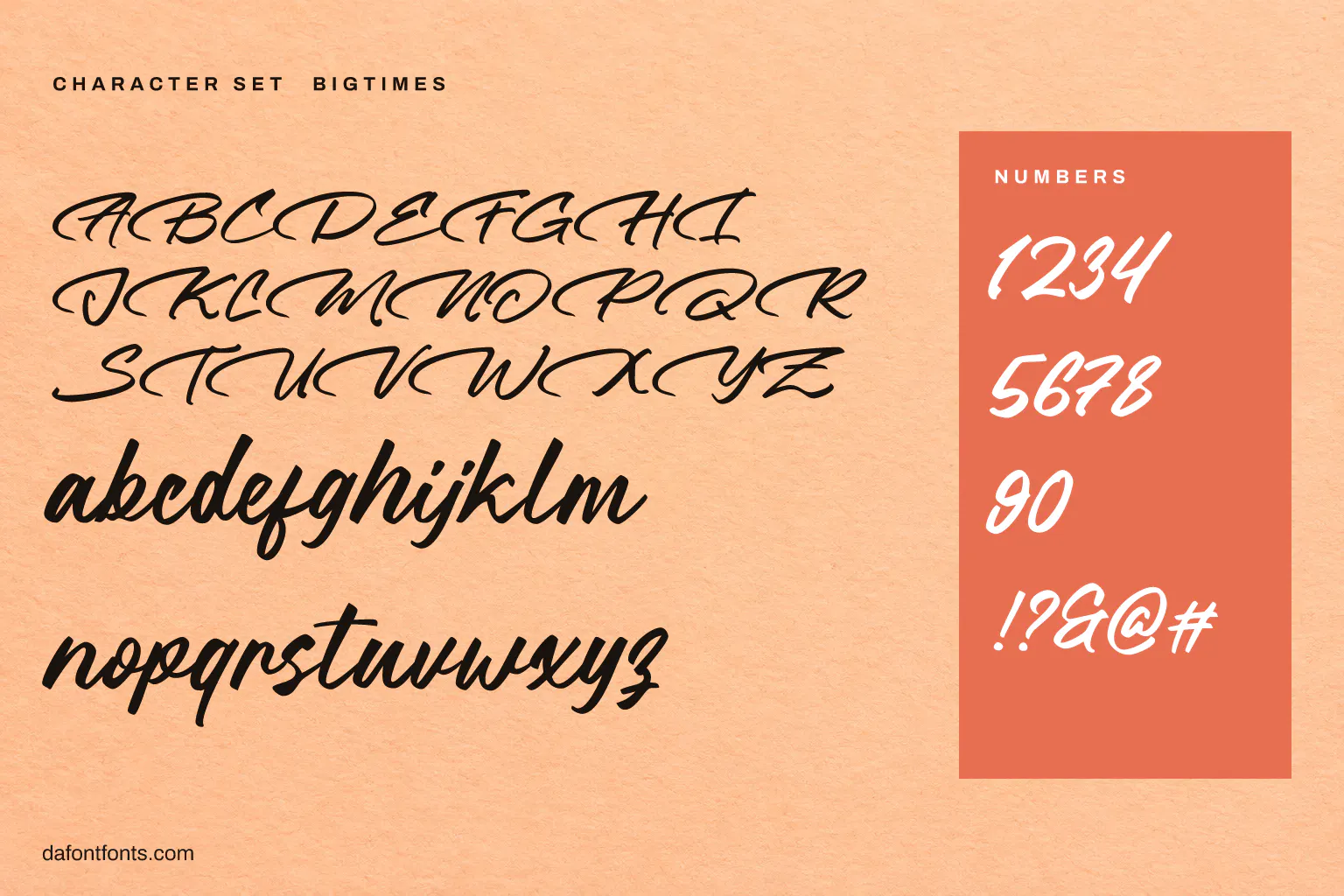Bigtimes character set: alphabet, numbers and symbols