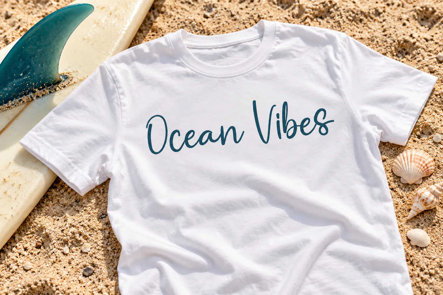 Billabong font on a surf t-shirt reading Ocean Vibes