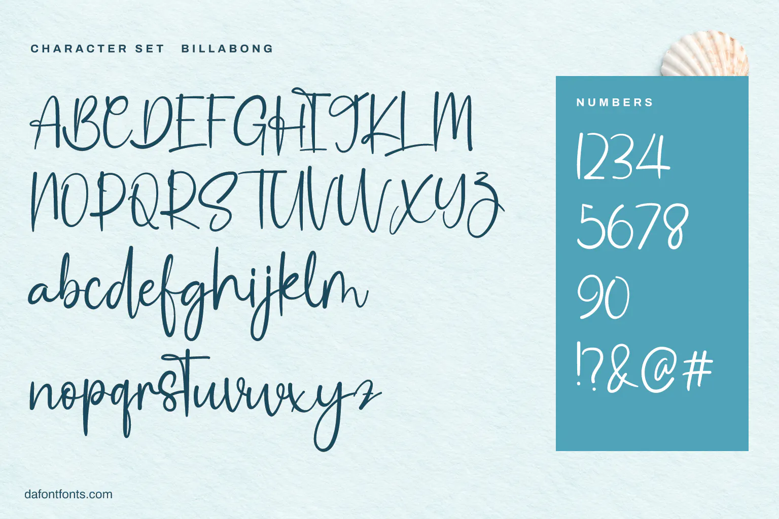 Billabong character set: alphabet, numbers and symbols
