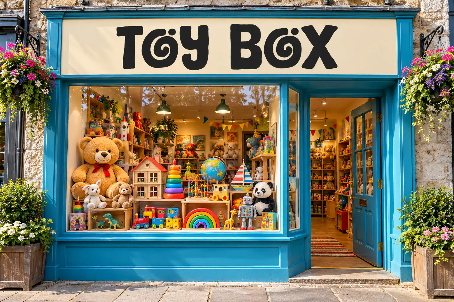 Bing Boss font on a toy store sign reading Toy Box