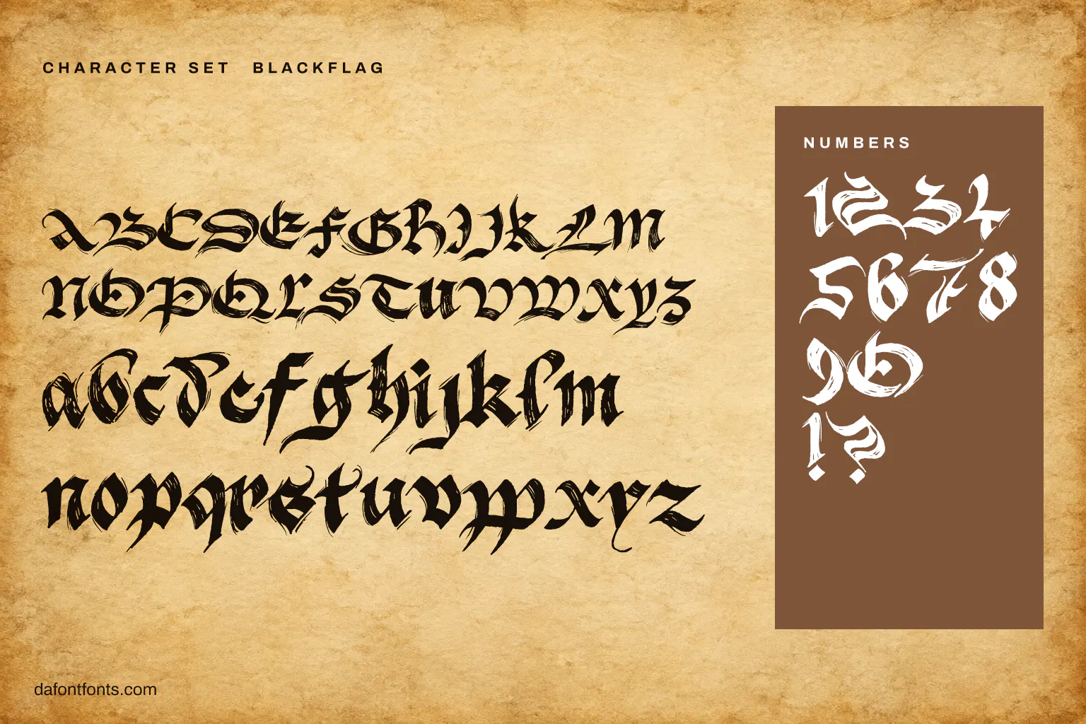 Blackflag character set: alphabet, numbers and ! ?