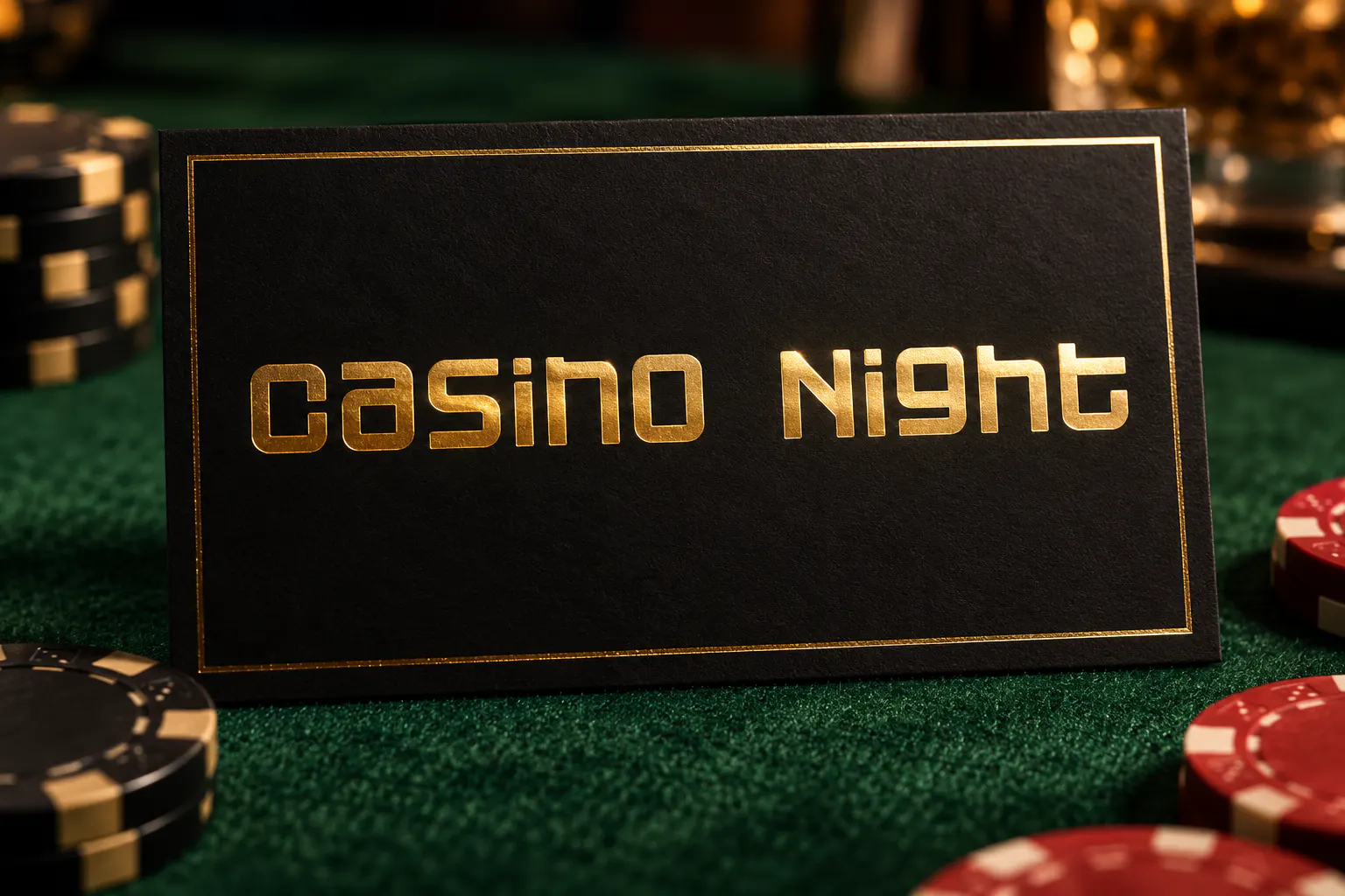 Blackjack font on a casino invitation reading Casino Night