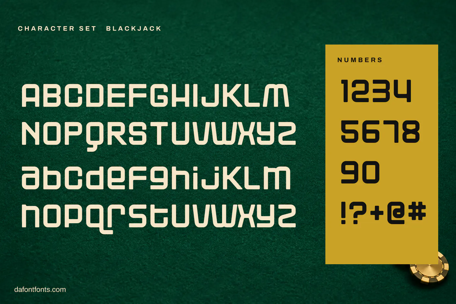 Blackjack character set: alphabet, numbers and symbols