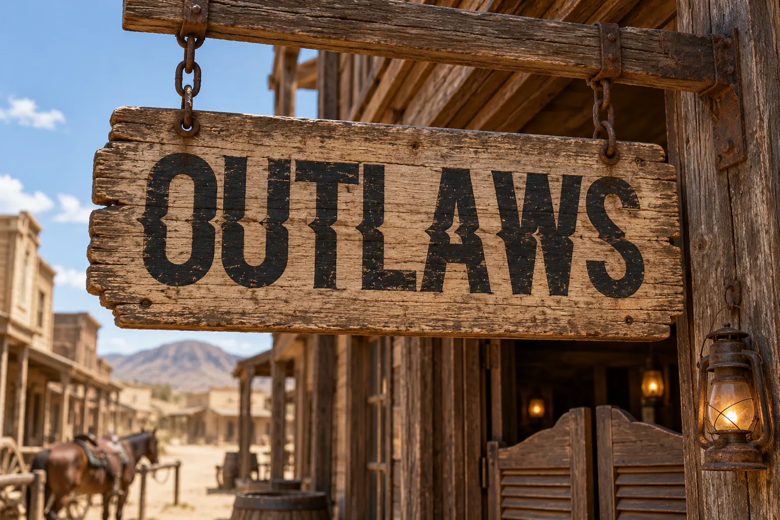 Blacklisted font on a saloon sign reading OUTLAWS