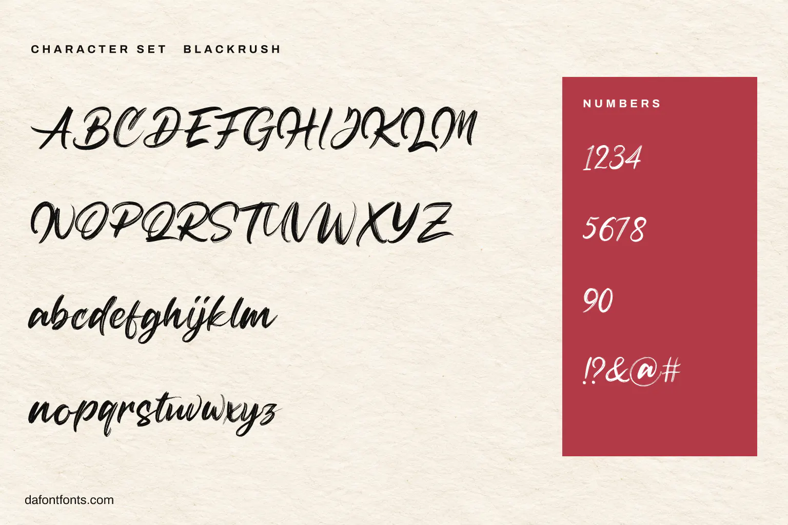 Blackrush character set: alphabet, numbers and symbols