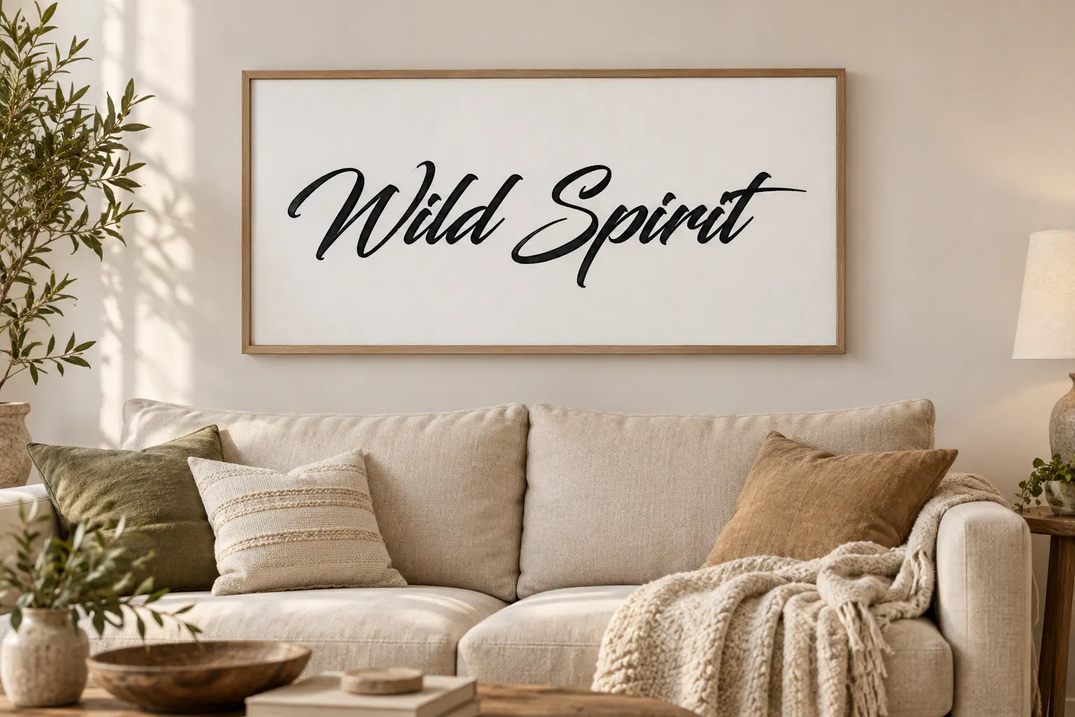 Blacksword font on a canvas print reading Wild Spirit