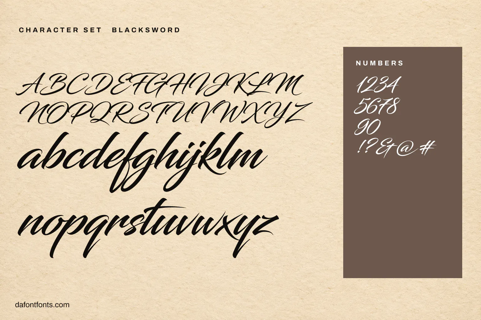 Blacksword character set: alphabet, numbers and symbols