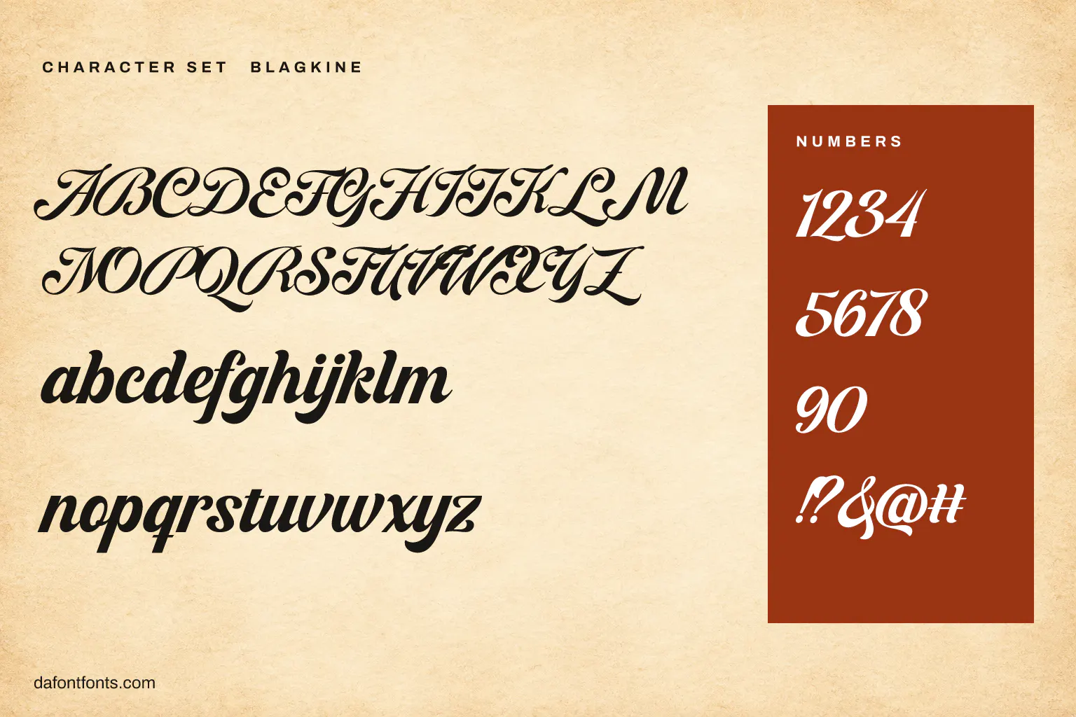 Blagkine character set: alphabet, numbers and symbols