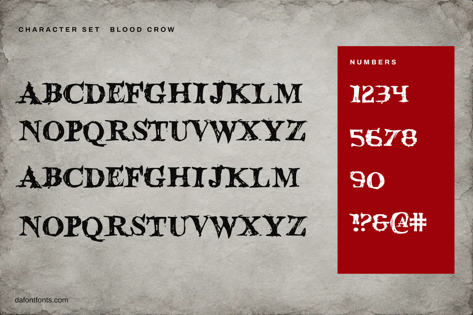 Blood Crow character set: capitals, numbers and symbols
