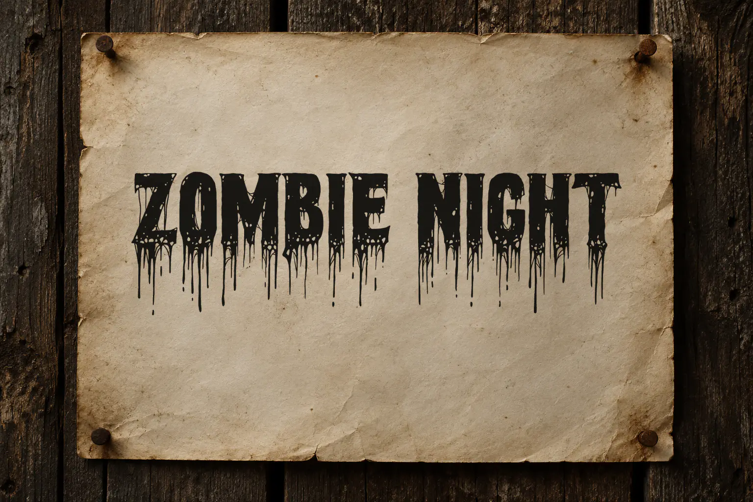 Blood Victim font on an old paper poster reading ZOMBIE NIGHT