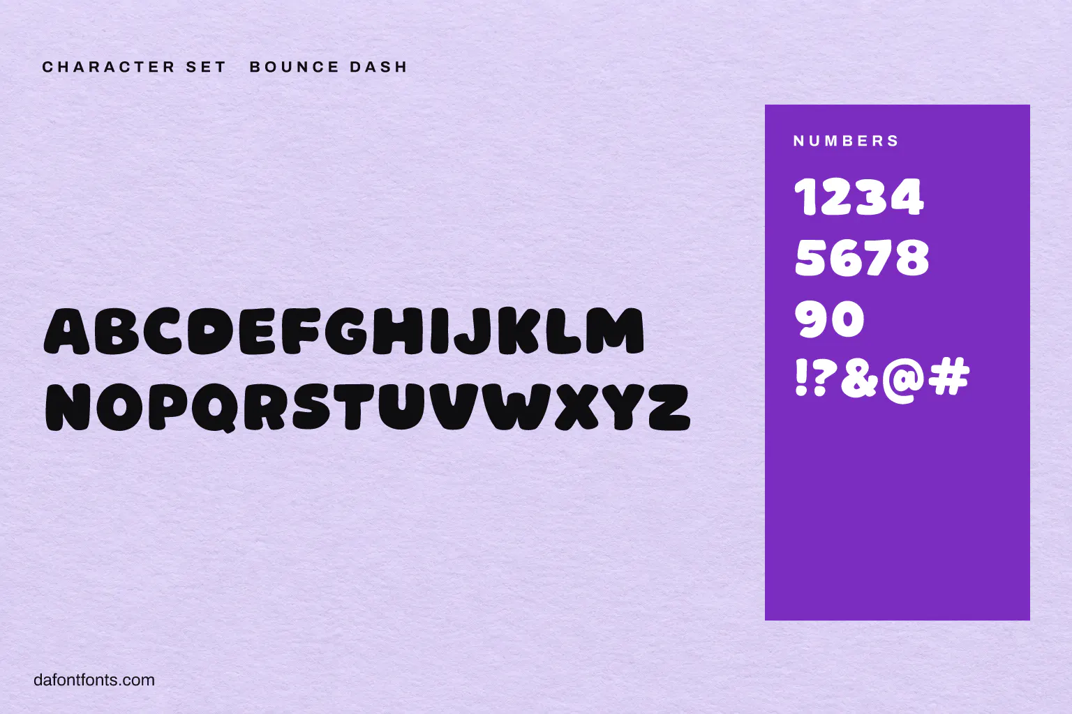 Bounce Dash character set: capitals, numbers and symbols
