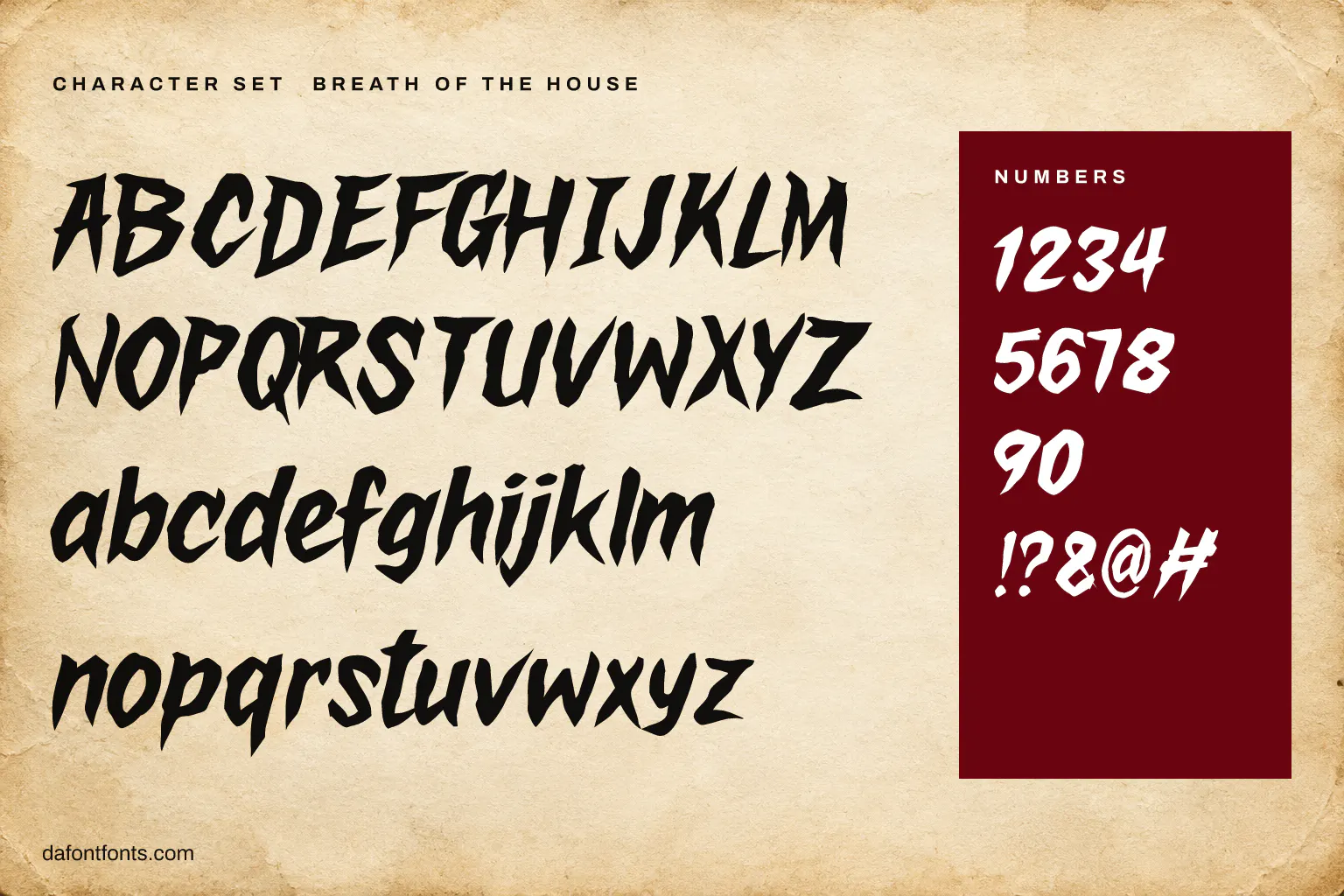 Breath of the House character set: alphabet, numbers and symbols